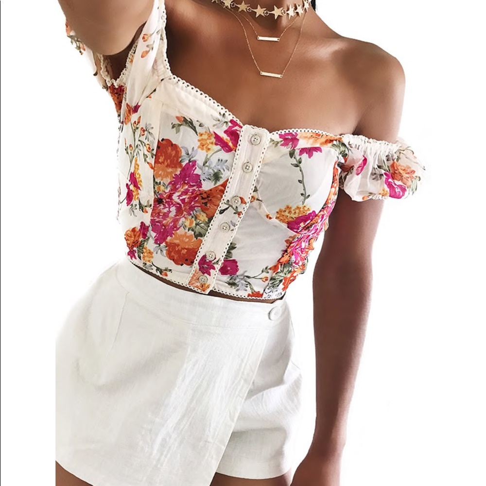 Floral off the shoulder crop top